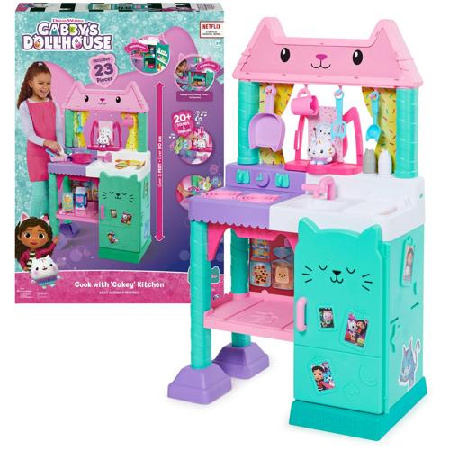 Gabbya s Dollhouse, Cakey Kitchen Set for Kids with Play Kitchen Accessories, Play Food, Sounds, Music and Kids Toys for Girls and Boys Ages 3 and up