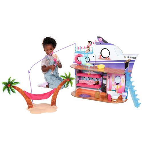 KidKraft Luxe Life 2-in-1 Wooden Cruise Ship and Island Doll Play Set with 18 Accessories