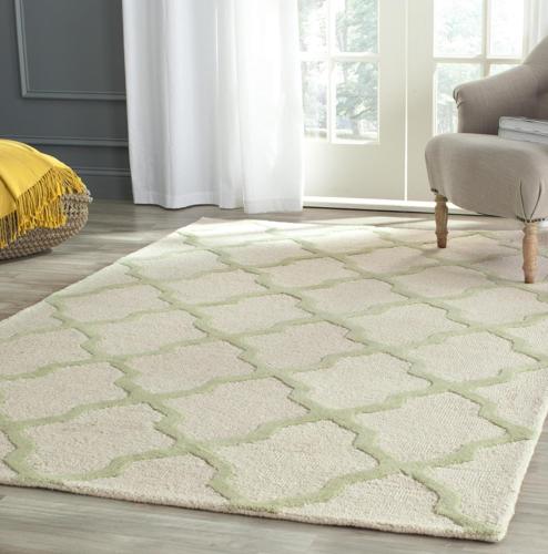 SAFAVIEH Cambridge Liam Geometric Wool Area Rug, Ivory/Light Green, 4'*6'