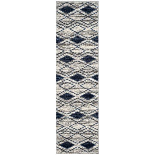 SAFAVIEH Tunisia Lydia Geometric Runner Rug, Light Grey/Blue, 2'3*8'
