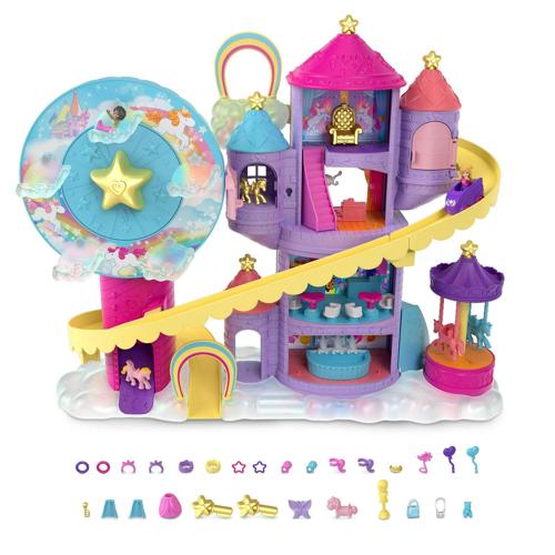 Polly Pocket Rainbow Funland Theme Park Playset, 3 Rides, 25 Surprises (30 Total Pieces)