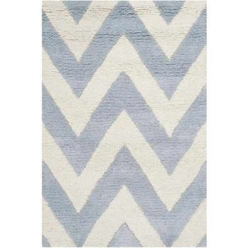 SAFAVIEH Cambridge Kaitlyn Zig Zag Stripes Wool Area Rug, Light Blue/Ivory, 2'*3'