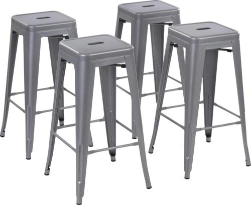 Howard 30inch Metal Barstool, Set of 4, Silver Color, Stackable Backless Style, Seat Height 30inch,
