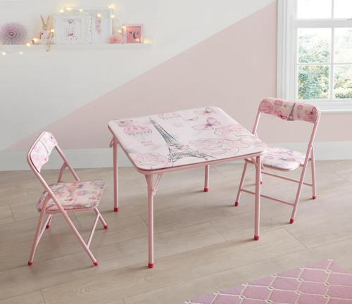 Heritage Club Paris 3 Piece Square Metal Folding Table And Chair Set, Pink, 24 x 24 x 20