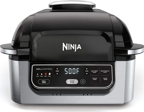 Restored Ninja Foodi 5-in-1 4-qt. Air Fryer, Roast, Bake, Dehydrate Indoor Electric Grill (AG302), 10 x 10 , Black and Silver (Refurbished)