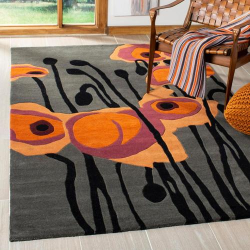 Safavieh Handmade Soho Hiltraud N.Z. Wool Rug Grey/Orange 6'*9' 6'*9' Accent, Indoor Living Room, Bedroom, Dining Room Orange Rectangle