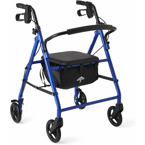 Medline Lightweight Junior Rollator, Folding Rolling Walker, 6 Wheels, 250lb Weight Capacity, Blue Frame