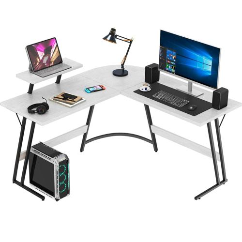 Homall L-Shaped Gaming Desk 51 Inches Corner Office Gaming Desk with Removable Monitor Riser, Classical White