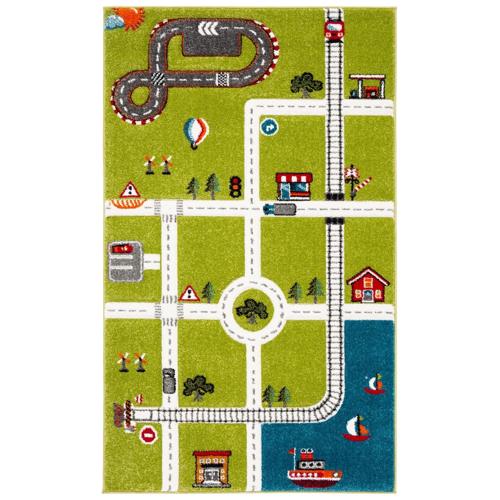 SAFAVIEH Carousel Kids Devan Train Track Area Rug, Green/Ivory, 3'3*5'3