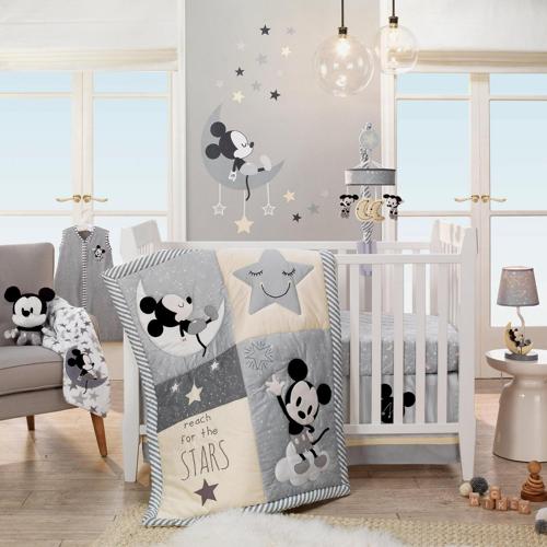 Disney Baby Mickey Mouse Gray/Yellow 4-Piece Crib Bedding Set by Lambs and Ivy