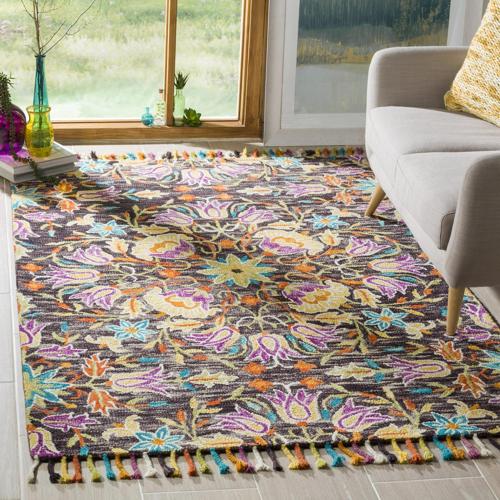 SAFAVIEH Aspen Hughie Colorful Floral Wool Area Rug, Black/Purple, 8'*10'
