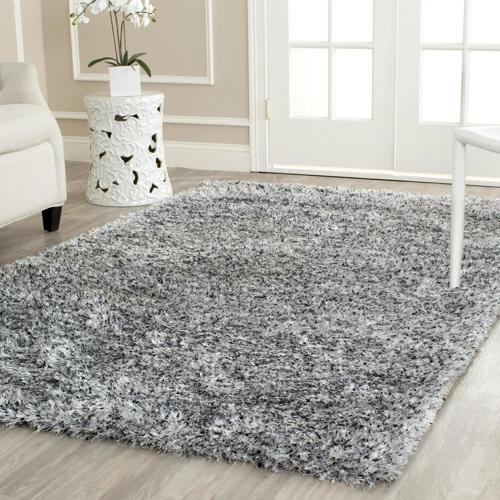 SAFAVIEH Malibu Marina Confetti Polyester Shag Area Rug, Silver, 3'*5'