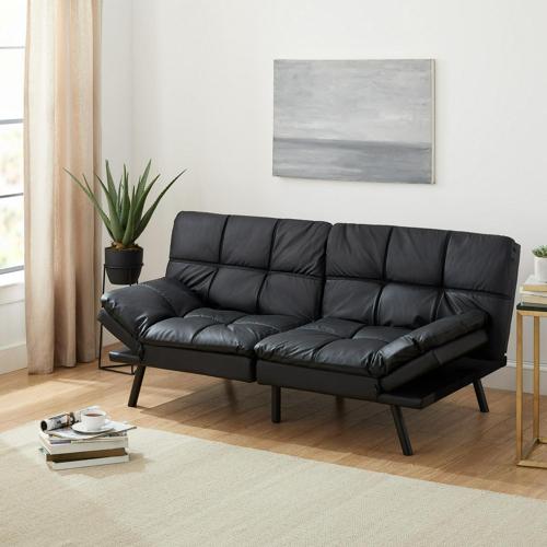 Mainstays Memory Foam Futon, Black Faux Leather, 72"