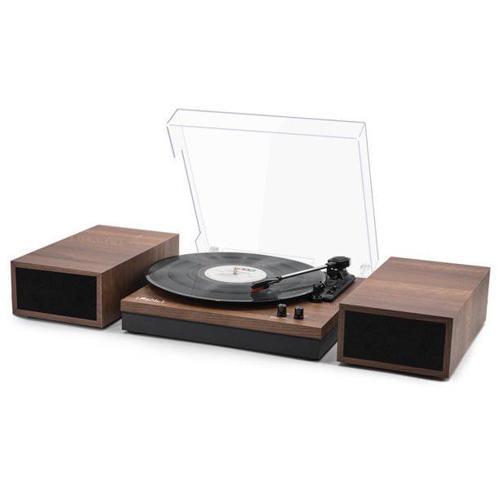 LP&No.1 Bluetooth Vinyl Record Player with External Speakers, 3-Speed Belt-Drive Turntable for Vinyl Albums with Auto Off and Bluetooth Input,Walnut Wood