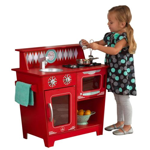 KidKraft Classic Wooden Pretend Play Cooking Kitchenette Toy Set for Kids Red
