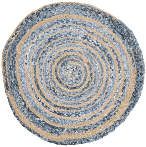 Safavieh Cape Cod Collection CAP209L Handmade Braided Jute Cotton Area Rug, 4*4 Round, Blue / Natural Round Blue / Natural 4 ft*4 ft