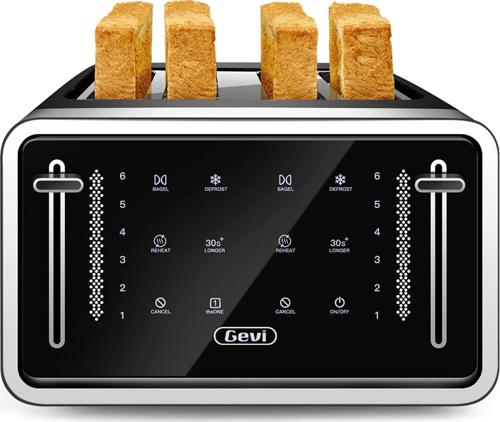 Gevi Black 4 Slice Toaster LED Digital Touchscreen Extra-Wide Slots