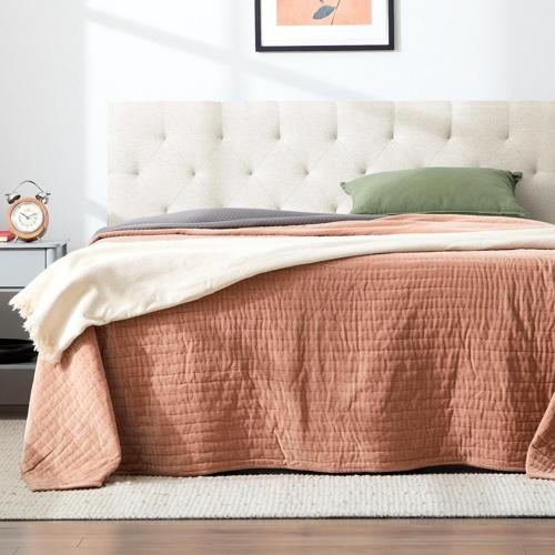 Rest Haven Eugene Diamond Tufted Upholstered Headboard, Queen, Cream