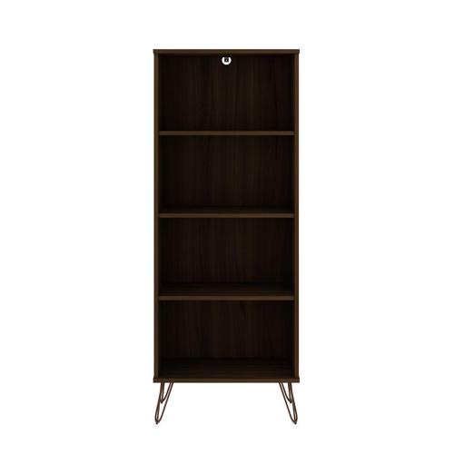 Manhattan Comfort 139GMC5 Rockefeller Bookcase 1.0 with 4 Shelves and Metal Legs in Brown, 54.33*21.26*11.53 in.