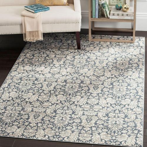 SAFAVIEH Vintage Wilford Damask Area Rug, Navy/Cream, 4'*5'7