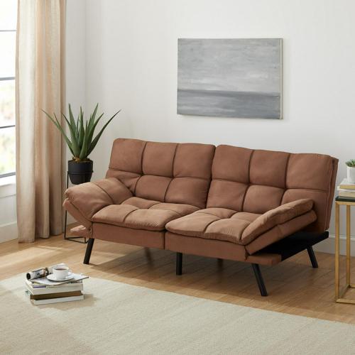 Mainstays Memory Foam Futon, Camel Faux Suede Fabric