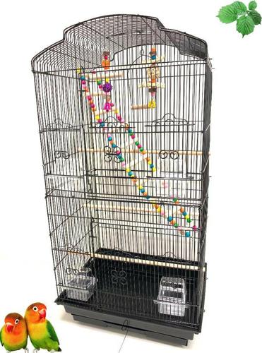 Large 36 Portable Hanging Travel Open Top Bird Flight Cage With Play Toys and 10-Step Cross Ladder for Parakeets Finches Canaries Lovebirds Small Quaker Parrots Cockatiels Budgie Green Cheek Conure