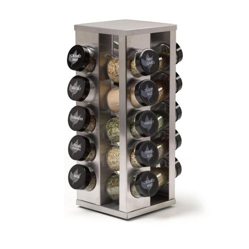 Kamenstein Heritage 20-Jar Revolving Pre-Filled Countertop Spice Rack Organizer Stainless Steel with Free Spice Refills for 5 Years