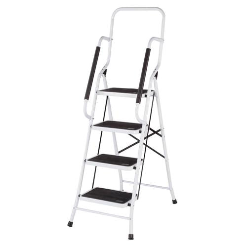 LivingSURE Folding 4-Step Safety Ladder a Padded Side Handrails a Kitchen and Household Use a White