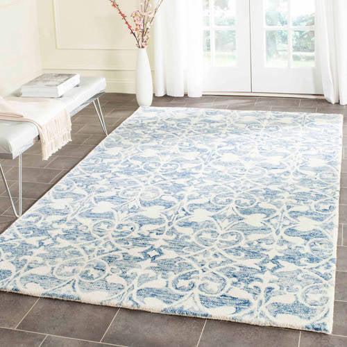 SAFAVIEH Chatham Ambrose Faded Geometric Wool Area Rug, Dark Blue/Ivory, 2'*3'