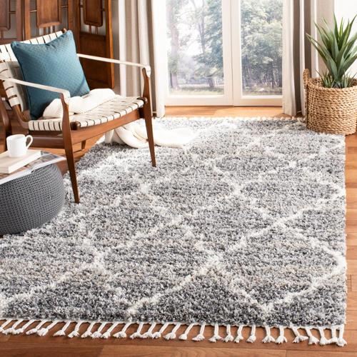 SAFAVIEH Melrose Giffard Geometric Quatrefoil Shag Area Rug, Grey/Ivory, 5'3*7'6
