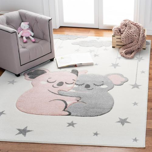 SAFAVIEH Carousel Kids Hugging Koalas Area Rug, Ivory/Pink, 5'3*7'6