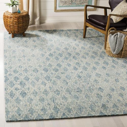 SAFAVIEH Abstract Darian Geometric Diamonds Area Rug, Ivory/Blue, 4'*6'
