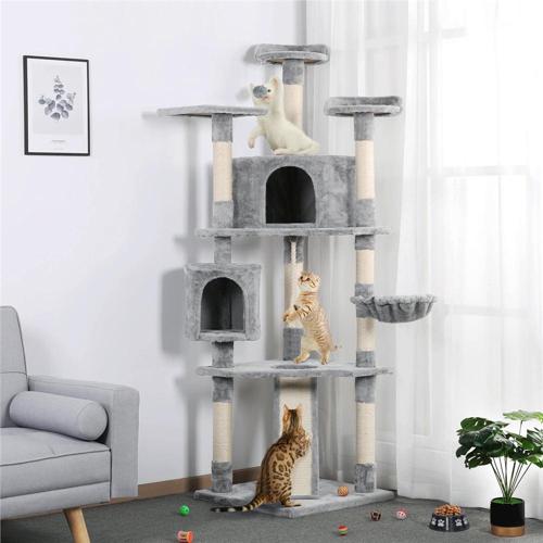 Easyfashion 79 Multilevel Cat Tree Tower with Scratching Posts, Light Gray