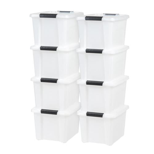 IRIS USA, 19 Quart Stack and Pulla c Plastic Storage Box with Buckles, Pearl, Set of 8