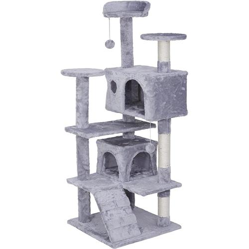 Queenmail 57.5a Multi-Level Cat Tree Tower Condo and Perches, Light Grey