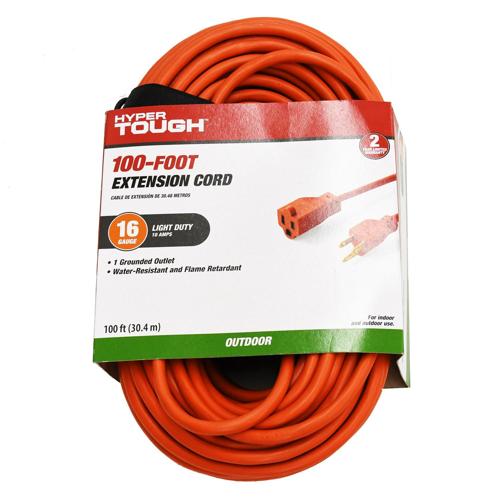 Hyper Tough 100 ft. 16/3 Extension Cord, Orange, Indoor and Outdoor Use