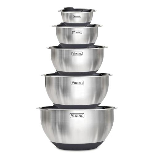 VIKING 10-Piece Stainless Steel Mixing, Prep and Serving Bowl Set In Black
