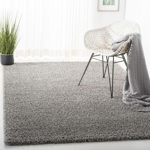 SAFAVIEH Primo Mason Solid Plush Shag Area Rug, Light Grey, 5'3*7'6