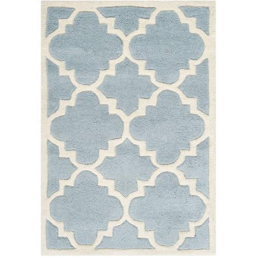 SAFAVIEH Chatham Hayden Geometric Quatrefoil Wool Area Rug, Blue/Ivory, 2'*3'