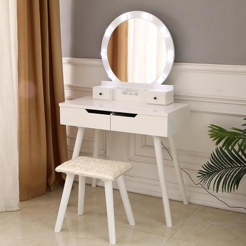 Ktaxon Vanity Set with Round Lighted Mirror, Makeup Dressing Table with 8 Light Bulbs and Cushioned Stool Set,Bedroom Vanities Set White