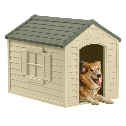 Suncast Medium Indoor and Outdoor Dog House for Small/Medium Breeds, Beige/Green