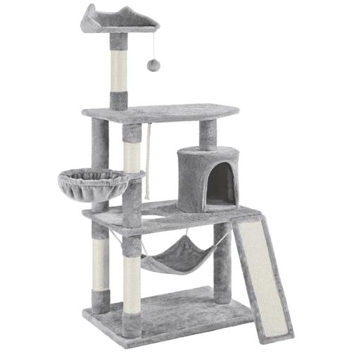 Easyfashion 62 Cat Tree with Condo and Scratching Post Towers, Light Gray