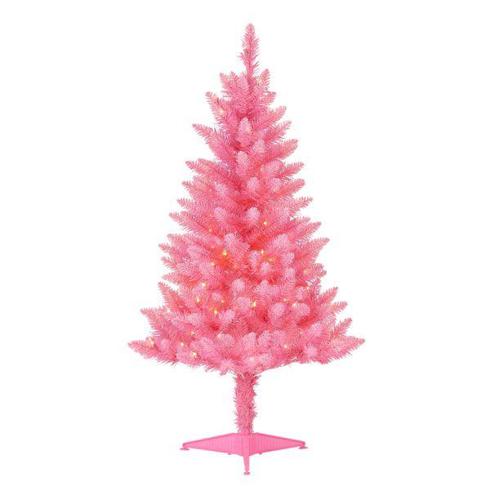 Holiday Time 4ft Pre-Lit Pink Christmas Tree with 196 Branch Tips, Pink, 4', Clear