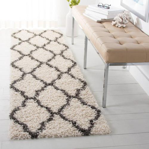 SAFAVIEH Daley Geometric Plush Shag Runner Rug, Ivory/Dark Grey, 2'3*6'