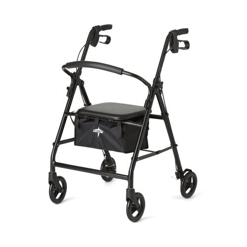 Medline Strong Steel Rollator, Folding Rolling Walker, 6 Wheels, 300lb Weight Capacity, Black Frame