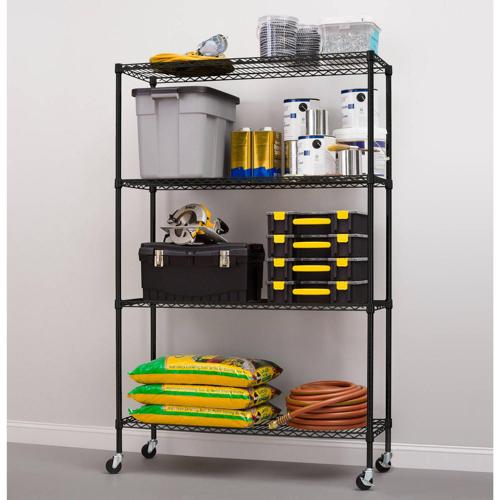 Hyper Tough 4 Tier Wire Shelf Unit Black, 18 Dx48 W Capacity 2400 lbs