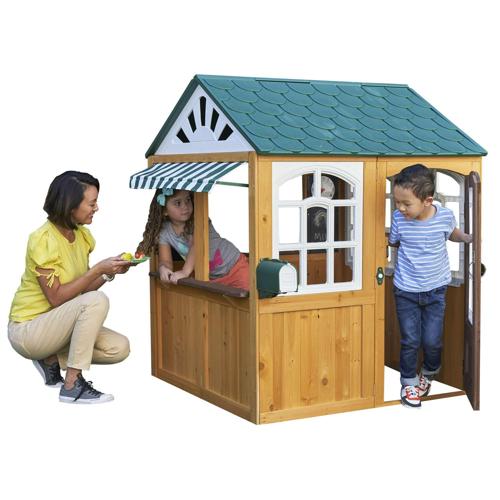 KidKraft Garden View Outdoor Wooden Playhouse with Ringing Doorbell, Mailbox and Chalkboard