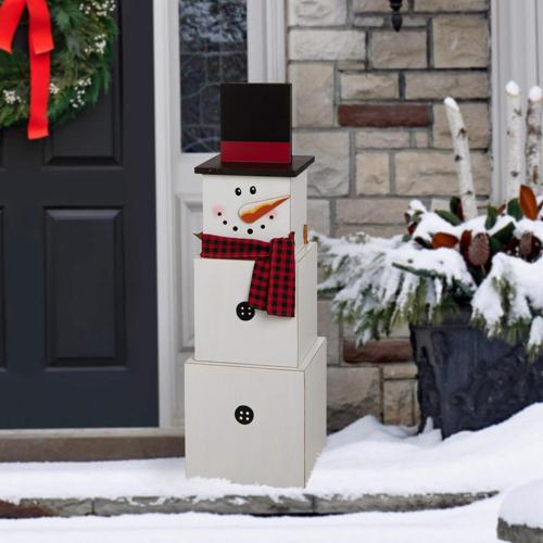 Glitzhome Wooden Snowman Double-edge Porch Decor Nesting Yard Decor Stackable Box