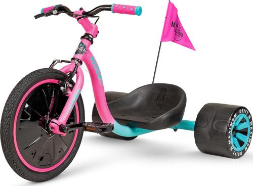 Madd Gear Drift Trike - Strong Steel Frame Tricycle - Adjustable Seat Black Green Machine for 5 Yrs + Pink