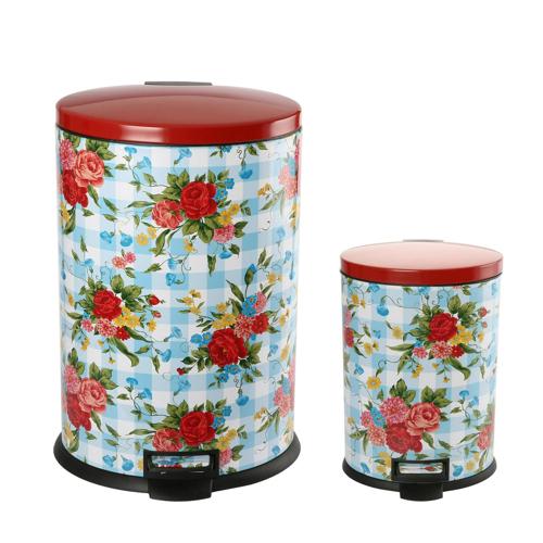 Pioneer Woman 10.5 gal and 3.1 gal Stainless Steel Kitchen Garbage Can Combo, Sweet Rose